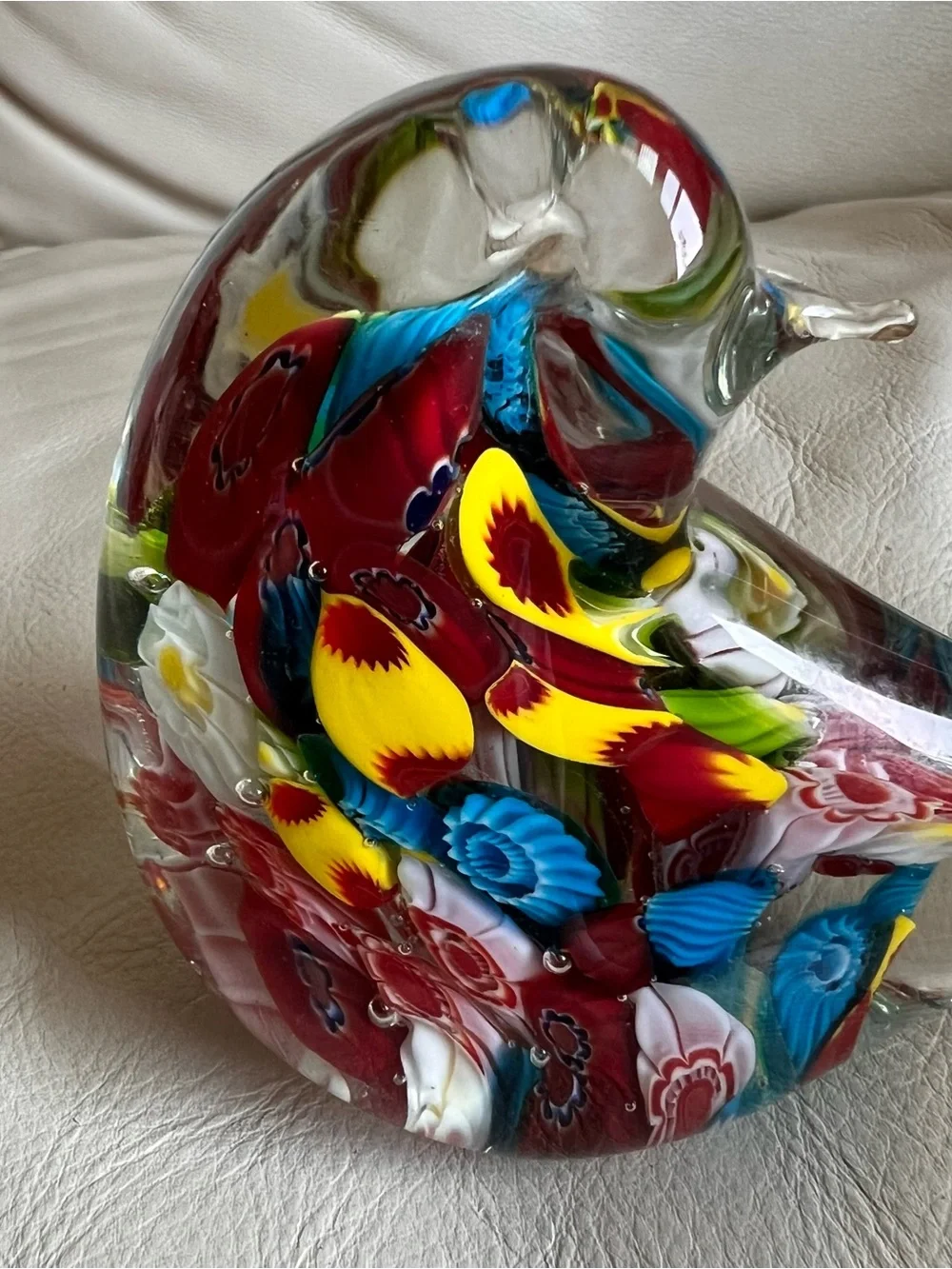 Murano Style Art Glass Bird Figurine Paperweight Colorful Millefiori
